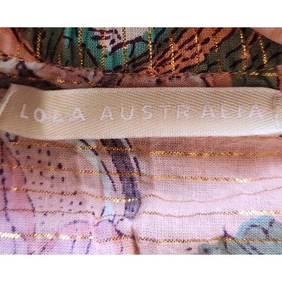 Lola Australia Kara Top Floral Apricot Blouse Ruffle Neck 3/4 Sleeve Boho Chic S - Picture 6 of 10